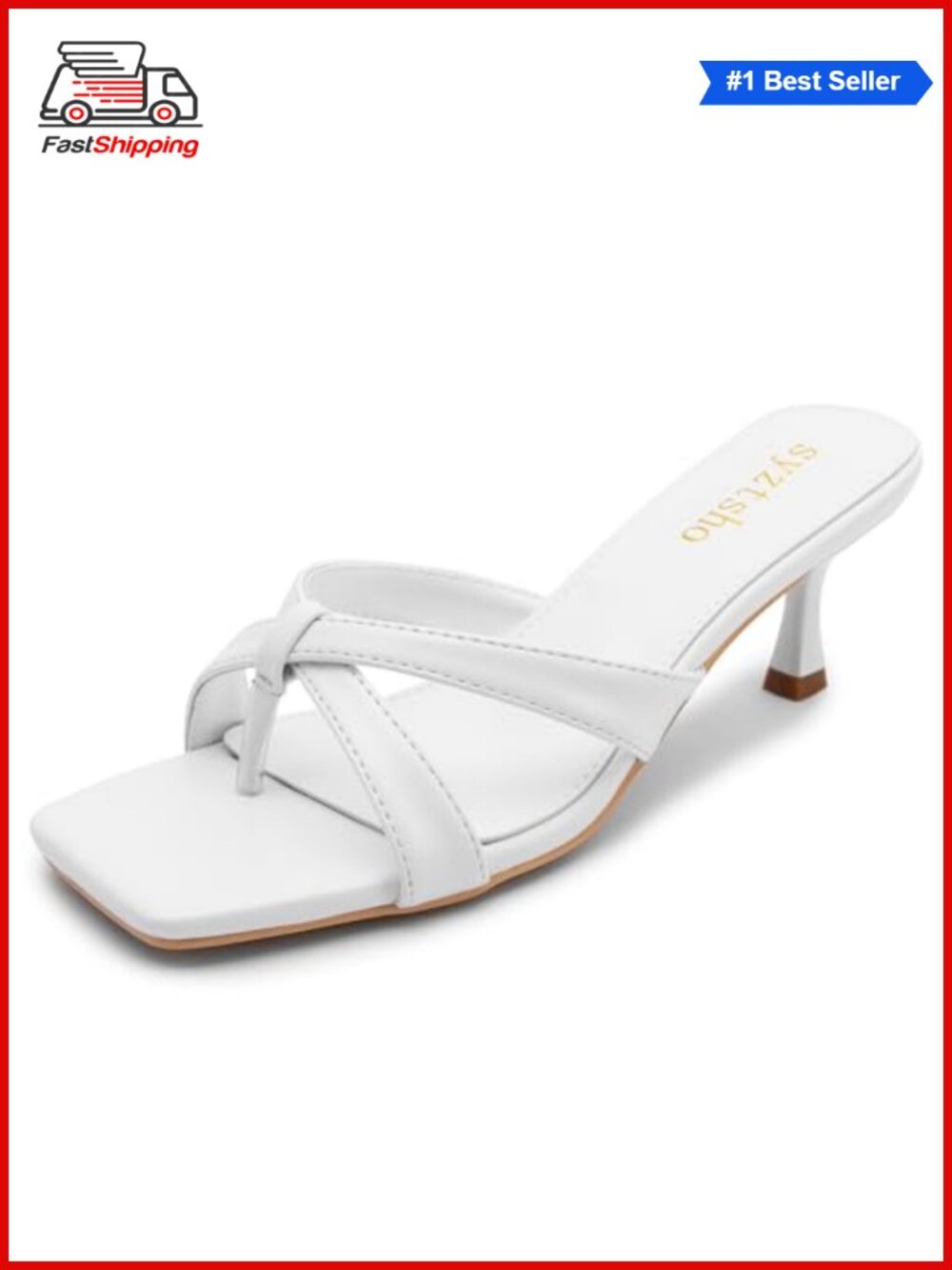 Kitten Heel Sandals Square Open Toe Slip On Mule Heels PU